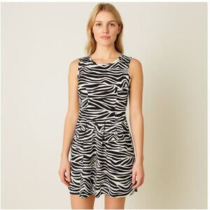 Jude Connally Brown Ivory Zebra Print Sleeveless Fit & Flare Dress Size Small